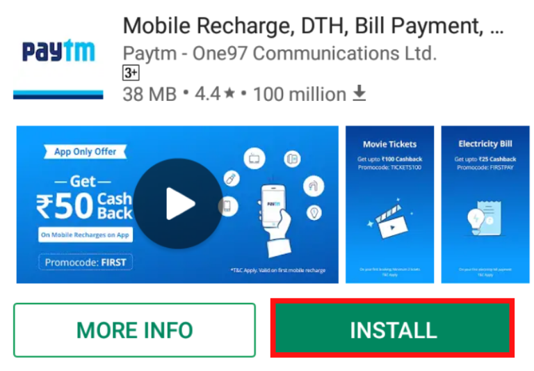 Paytm install page