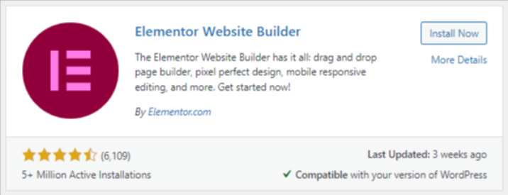 Elementor page building plugin