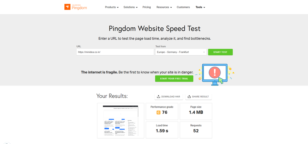 Pingdom Speed Test Tools